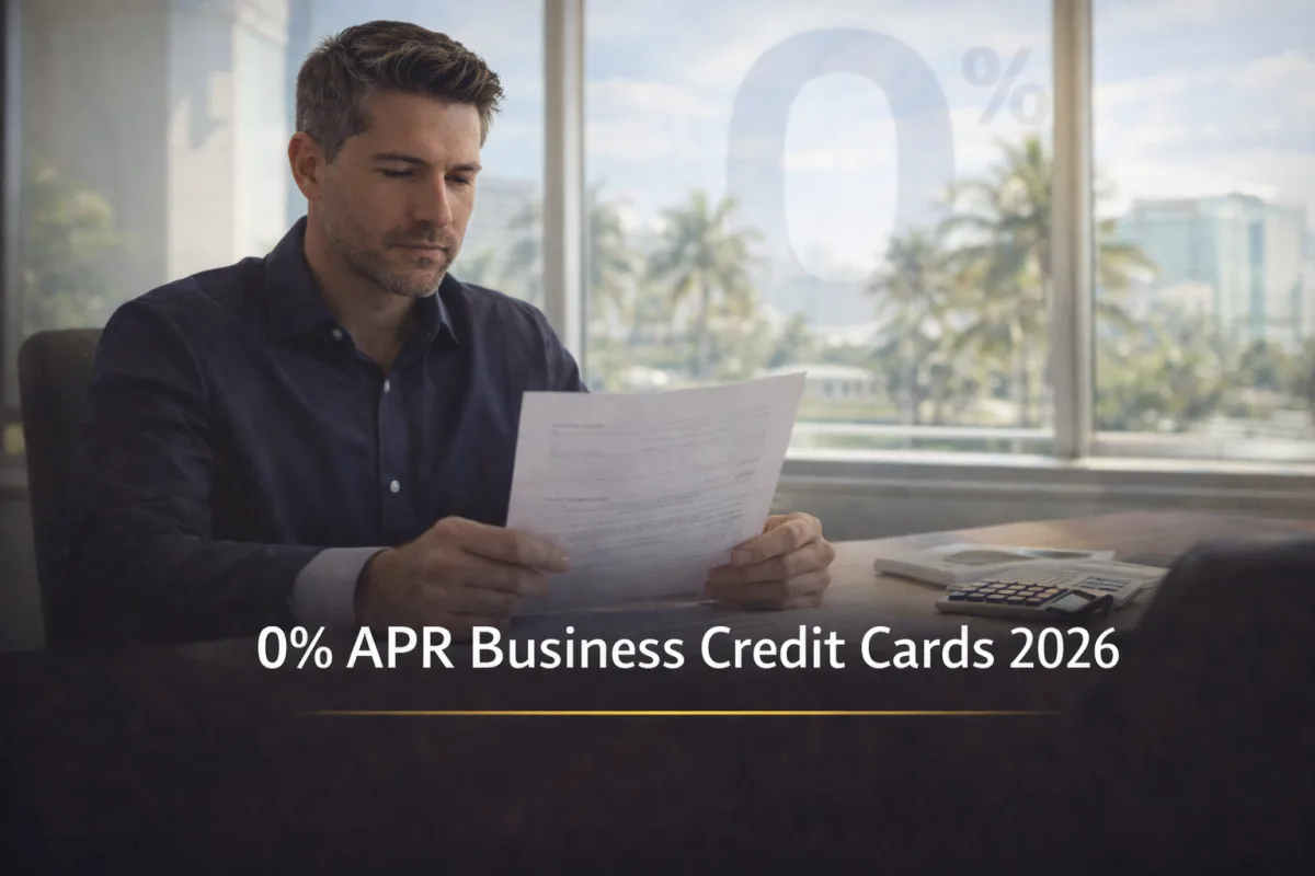 Florida business owner reviewing 0% APR business credit card options